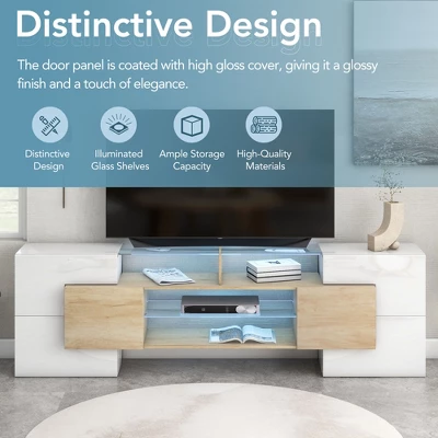 Versatile TV Stand For TVs Up To 80" With 2 Lighted Glass Shelves And LED Color Changing Lights - ModernLuxe 5 Versatile TV Stand For TVs Up To 80" With 2 Lighted Glass Shelves And LED Color Changing Lights - ModernLuxe - Image 3