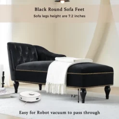 58" Velvet Chaise Lounge, Button Tufted Right Arm Facing Sleeper Lounge Chair With Nailhead Trim & Solid Wood Legs Black-ModernLuxe -ModernLuxe GUEST ca88cfc2 7319 46f2 aa7b 37ac07a1432a