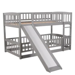 Twin Over Twin Wood Low Bunk Bed With Slide And Ladder-ModernLuxe -ModernLuxe GUEST cb4a0b43 3f5e 44ce 8696 012763c179f7