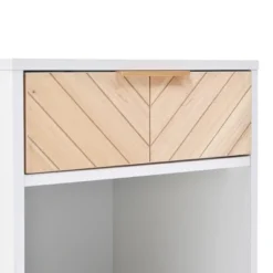 Nightstand With USB Charging Ports, End Table With 1 Drawer And Metal Legs, White+Natural Finish-ModernLuxe -ModernLuxe GUEST cb906aae f0b1 459e a10a 9a2f14b91c62