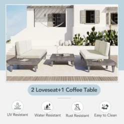 Outdoor 3-Piece Garden Solid Wood Furniture Sofa With Coffee Table, Side Table And Cushions, Gray+Beige - ModernLuxe -ModernLuxe GUEST ce625d89 99be 495e 8219 08d3c4da586c