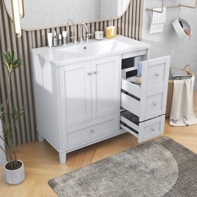 36" Modern Bathroom Vanity With USB Charging Port, 2 Doors And 3 Drawers - ModernLuxe 3 36" Modern Bathroom Vanity With USB Charging Port, 2 Doors And 3 Drawers - ModernLuxe