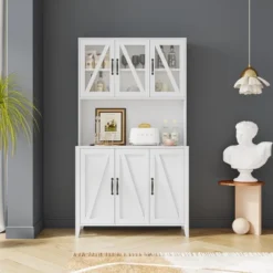 Large Freestanding Storage Cabinet With Glass Doors, Drawers And Open Shelves - ModernLuxe