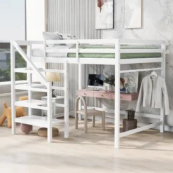 Full Size Loft Bed With Staircase And Safety Guardrails Gray/White-ModernLuxe 26 Full Size Loft Bed With Staircase And Safety Guardrails Gray/White-ModernLuxe -ModernLuxe GUEST ced131fa e033 439d 82a7 315e70b872c5