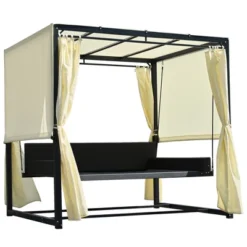 Patio Outdoor 3-Seat PE Rattan Swing Bed With Adjustable Curtains-ModernLuxe 19 Patio Outdoor 3-Seat PE Rattan Swing Bed With Adjustable Curtains-ModernLuxe -ModernLuxe GUEST cf28da64 6d2f 4602 a2d7 0bd097506db5