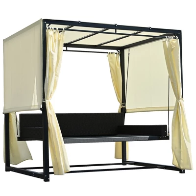 Patio Outdoor 3-Seat PE Rattan Swing Bed With Adjustable Curtains-ModernLuxe 8 Patio Outdoor 3-Seat PE Rattan Swing Bed With Adjustable Curtains-ModernLuxe - Image 6