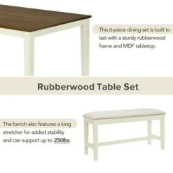 6 PCS Wood Dining Table Set, Rectangular Table With 4 Upholstered Chairs & Bench-ModernLuxe 18 6 PCS Wood Dining Table Set, Rectangular Table With 4 Upholstered Chairs & Bench-ModernLuxe -ModernLuxe GUEST cf54a5ba bcc9 47ad 8f88 b30843440d18