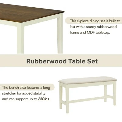 6 PCS Wood Dining Table Set, Rectangular Table With 4 Upholstered Chairs & Bench-ModernLuxe 6 6 PCS Wood Dining Table Set, Rectangular Table With 4 Upholstered Chairs & Bench-ModernLuxe - Image 4