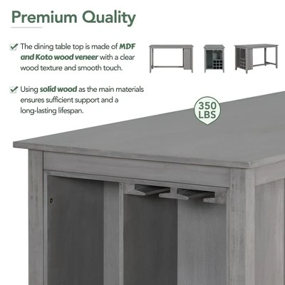 5 PCS Wood Counter Height Dining Table Set With Integrated 9 Bar Wine Compartment, Wineglass Holders And Padded Chairs-ModernLuxe 7 5 PCS Wood Counter Height Dining Table Set With Integrated 9 Bar Wine Compartment, Wineglass Holders And Padded Chairs-ModernLuxe - Image 5