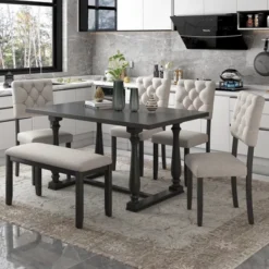 6-Piece Dining Table And Chair Set With Special-Shaped Legs And Foam-covered Seat - ModernLuxe -ModernLuxe GUEST d0383d8c dbc7 4dcd a9cc c520f73a74a3