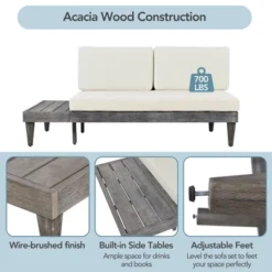 Outdoor 3-Piece Garden Solid Wood Furniture Sofa With Coffee Table, Side Table And Cushions, Gray+Beige - ModernLuxe -ModernLuxe GUEST d1f63eee 9dc6 46cb 8406 9a2f7883aab2