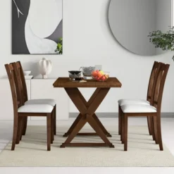 Mid-Century Wood 5-Piece Dining Table Set With 4 Upholstered Dining Chairs-ModernLuxe -ModernLuxe GUEST d22e476f 26e5 41c9 bfaf b06e1f7dc0a6