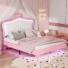 Queen/Full Size Upholstered Platform Bed Frame With LED Lights, Princess Bed With Crown Headboard-ModernLuxe 1 Queen/Full Size Upholstered Platform Bed Frame With LED Lights, Princess Bed With Crown Headboard-ModernLuxe -ModernLuxe GUEST d28dfc25 f56d 42eb ac21 227810e4b9d4