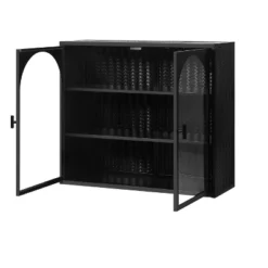 27.56" 3-Tier Storage Shelf Glass Door Wall Cabinet With Characteristic Woven Pattern - ModernLuxe -ModernLuxe GUEST d2caffee b9ea 4d0c ba58 8a09b3273371