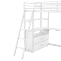 Twin Size Metal Loft Bed With Desk, Shelves And Two Built-in Drawers - ModernLuxe -ModernLuxe GUEST d337be21 79bc 40e4 9d3f 43bb412f5a71