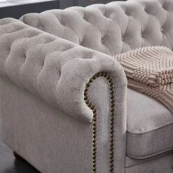 Chesterfield Linen Tufted Nailhead Upholstered Sofa With Wooden Legs - ModernLuxe -ModernLuxe GUEST d40617e5 a58d 413b b195 42ca92051c3d