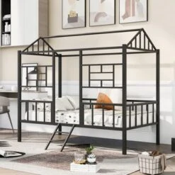 Twin Size Metal House Bed Frame With Slatted Support-ModernLuxe -ModernLuxe GUEST d487e8f0 6bde 42dc 857b f7db8fdfcfd9