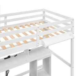 Loft Bed With Multi-Function Storage Table, LED Lights, Bedside Tray And Charging Station, White - ModernLuxe -ModernLuxe GUEST d59da3de f3a4 4c89 a57e 6ad9babf3107