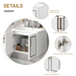 24" Wall Mounted Bathroom Vanity With Porcelain Sink And Two Shuttered Doors, White - ModernLuxe -ModernLuxe GUEST d67d774e b83c 459e b75c 33cf8e166456