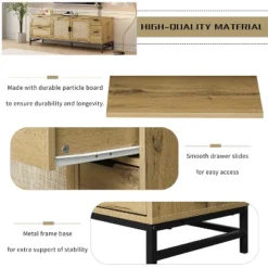 59.09" Elegant Rattan TV Stand With Adjustable Shelves And Wood Grain Finish - ModernLuxe 17 59.09" Elegant Rattan TV Stand With Adjustable Shelves And Wood Grain Finish - ModernLuxe -ModernLuxe GUEST d6b085ea 3baf 433c a649 814bba48baa7