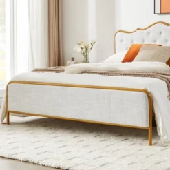 Classic Upholstered Platform Bed With Buckle Backrest, Metal Frame And Solid Wood Ribs-ModernLuxe -ModernLuxe GUEST d77e847e 5286 454c 86e3 3ae4f699a4e4