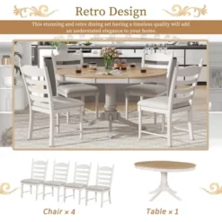5-Piece Vintage Wood Extendable Dining Table Sets With 4 Upholstered Dining Chairs - ModernLuxe 16 5-Piece Vintage Wood Extendable Dining Table Sets With 4 Upholstered Dining Chairs - ModernLuxe -ModernLuxe GUEST d79ae5a5 0bab 4a2e 8158 f4e73d2e02a9