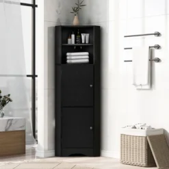 Tall Bathroom Freestanding Corner Cabinet With Door And Adjustable Shelves - ModernLuxe -ModernLuxe GUEST d85e9d85 5b84 4664 979b b5a892155fdc