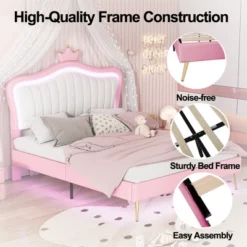 Queen/Full Size Upholstered Platform Bed Frame With LED Lights, Princess Bed With Crown Headboard-ModernLuxe -ModernLuxe GUEST d875b582 185e 4aec 81d5 6eaff9d9f9ed