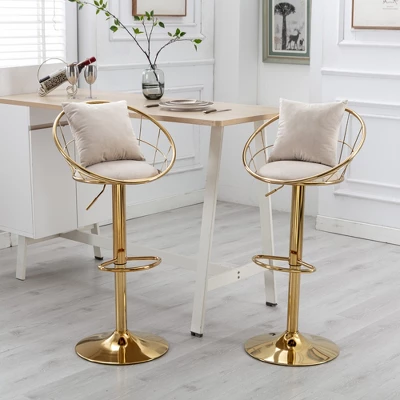 Set Of 2 Modern Style 360 Degree Swivel Bar Stools With Metal Adjustable Base - ModernLuxe 3 Set Of 2 Modern Style 360 Degree Swivel Bar Stools With Metal Adjustable Base - ModernLuxe