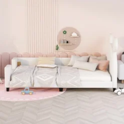 Twin Size Upholstered Daybed With Cartoon Ears Shaped Headboard-ModernLuxe