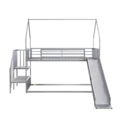 Twin Over Twin Metal Bunk Bed House Bed With Slide And Staircase-ModernLuxe -ModernLuxe GUEST d92ea0f2 dc92 4f2a b7ee bd5b06c74792