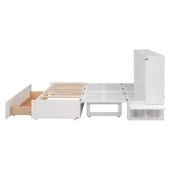 Queen Size Mobile Murphy Bed With Drawer And Little Shelves On Each Side, White - ModernLuxe -ModernLuxe GUEST da824a6a 0a7b 4768 8a61 ede563e8d167