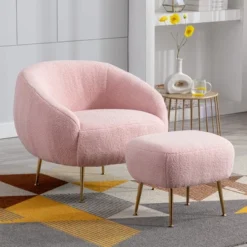 Modern Accent Chair, Teddy Short Plush Particle Velvet Armchair With Ottoman-ModernLuxe -ModernLuxe GUEST dac1759a 42fe 4462 ba7f d276729673a2