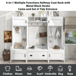 Modern Style 4-in-1 Multifunctional Hallway Coat Rack With 7 Metal Black Hooks And Storage Drawers - ModernLuxe -ModernLuxe GUEST dae42600 3901 4b06 8f38 1c8c2c4e15c8