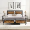 Queen Size Metal Platform Bed With Wood Headboard And Footboard, Antique Brown - ModernLuxe -ModernLuxe GUEST daf4b2ce 2b18 47d6 b836 e8f7f3f84b37
