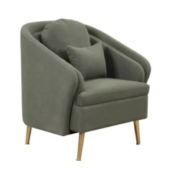 Mid-Century Upholstered Accent Chair, Arm Chair With Lumbar Pillow And Metal Legs-ModernLuxe -ModernLuxe GUEST dbb00709 9815 47c7 8f4f 665179853f1d