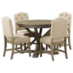 5 PCS Extendable Wood Dining Table Set With Round Table And 4 Upholstered Chairs-ModernLuxe -ModernLuxe GUEST ddf10eab 54c3 45ea 8aa2 f0be88c4d19f