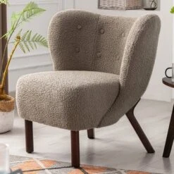 Modern Accent Chair Lambskin Wingback Tufted Side Chair With Solid Wood Legs-ModernLuxe -ModernLuxe GUEST de9f75ee b562 4dd1 bff0 0b4ab07a7952