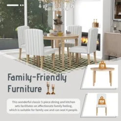 5 PCS Round Dining Table Set With Solid Wood Legs And 4 Striped Fabric Upholstered Chairs-ModernLuxe 16 5 PCS Round Dining Table Set With Solid Wood Legs And 4 Striped Fabric Upholstered Chairs-ModernLuxe -ModernLuxe GUEST df0af65e 52e8 47b2 8dc8 9a2970455563