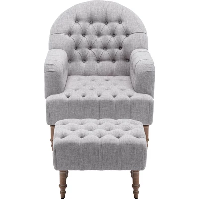 Mid Century Button-Tufted Upholstered Accent Chair Set With Linen Fabric And Ottoman-ModernLuxe 8 Mid Century Button-Tufted Upholstered Accent Chair Set With Linen Fabric And Ottoman-ModernLuxe - Image 6