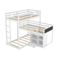 Twin Size L-shaped Wood Triple Bunk Bed With Storage Cabinet, Ladder And Blackboard-ModernLuxe -ModernLuxe GUEST e0255907 8069 4613 8d11 0d512c2b1819