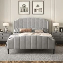 ModernLuxe 14 Queen Size Velvet Upholstered Platform Bed With Headboard And Footboard-ModernLuxe