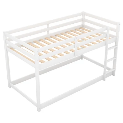 Twin Over Twin Floor Bunk Bed With Ladder - ModernLuxe 5 Twin Over Twin Floor Bunk Bed With Ladder - ModernLuxe - Image 3