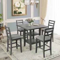 5-Piece Wooden Counter Height Dining Set With Padded Chairs And Storage Shelves-ModernLuxe -ModernLuxe GUEST e08892e8 02e5 4752 b24c ed38bd83e66a