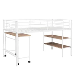 Twin Size Metal Loft Bed With Desk And Shelves - ModernLuxe -ModernLuxe GUEST e18dad95 87de 4c0e b857 cc00a000299f