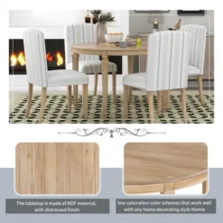 5 PCS Round Dining Table Set With Solid Wood Legs And 4 Striped Fabric Upholstered Chairs-ModernLuxe 19 5 PCS Round Dining Table Set With Solid Wood Legs And 4 Striped Fabric Upholstered Chairs-ModernLuxe -ModernLuxe GUEST e1aa4894 3296 4725 b4bf f9d1fd8e7c81
