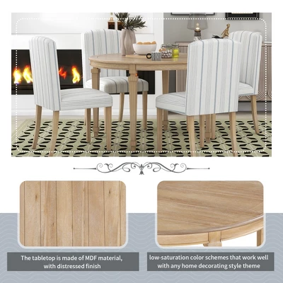 5 PCS Round Dining Table Set With Solid Wood Legs And 4 Striped Fabric Upholstered Chairs-ModernLuxe 8 5 PCS Round Dining Table Set With Solid Wood Legs And 4 Striped Fabric Upholstered Chairs-ModernLuxe - Image 6