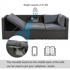 Outdoor Patio Rectangle Rattan Daybed With Retractable Canopy, Cushions And Lifting Table-ModernLuxe -ModernLuxe GUEST e1dadffd 0e18 4452 8b48 4b8f589bb1d0