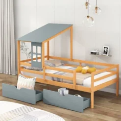 Twin Size House Low Loft Bed With Two Storage Drawers - ModernLuxe -ModernLuxe GUEST e1dca61d fda9 4e74 b7bf 006a0e1b202f