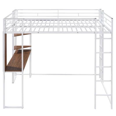 Full Size Metal Loft Bed With 2 Shelves And One Desk - ModernLuxe 6 Full Size Metal Loft Bed With 2 Shelves And One Desk - ModernLuxe - Image 4